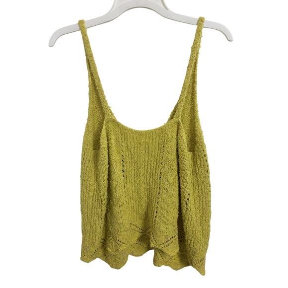 Anthropologie Chartreuse Pointelle Crochet Knit Tank Size Medium Festival Boho - Picture 3 of 9